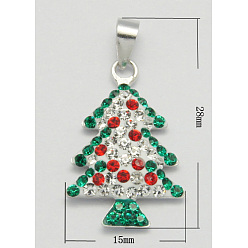 Прозрачный Подвески серебро, с эмалью и стразами, рождественская елка, прозрачные, Размер : длиной около 28 мм , шириной 15 мм , толщиной 3.5 мм , отверстие : 3.5 мм