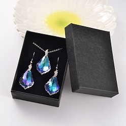 Colorful Teardrop AB Color Plated Electroplate Glass Pendant Necklaces & Dangle Earrings Jewelry Sets, with 304 Stainless Steel Earring Hooks & Brass Cable Chains, Colorful, 17.9 inch, 55mm, Pin: 0.6mm
