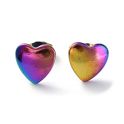 Rainbow Color Ion Plating(IP) 304 Stainless Steel Heart Ear Studs for Women, Rainbow Color, 10x10mm