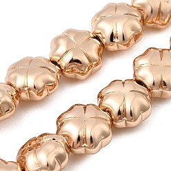 Светло-Золотое Покрытие Стеклянные бусины с гальваническим покрытием , клевер, свет позолоченные, 11x11x7 мм, отверстие : 0.9 мм, около 37 шт / нитка, 15.75'' (40 см)