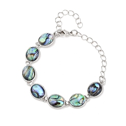 Oval Браслеты из латунных ракушек-абалонов, стойки покрытие, овальные, 6-3/8 дюйм (16.2 см), ссылка: 15.5x9.5x3~3.5 mm