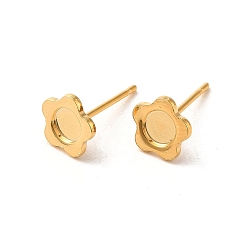 Golden 304 Stainless Steel Studs Earrings, with 201 Stainless Steel Findings, Flower, Golden, Tray: 4mm, 7.5x7.5mm, Pin: 12x0.8mm