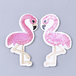 Hot Pink Computerized Embroidery Cloth Iron On Patches, Costume Accessories, Appliques, Flamingo Shape, Hot Pink, 70x39x2mm