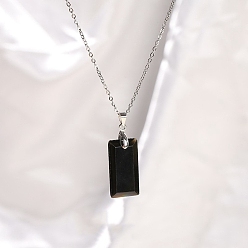 Obsidian Natural Obsidian Rectangle Pendant Necklaces, Stainless Steel Cable Chain Necklaces for Women, 15.75 inch(40cm)