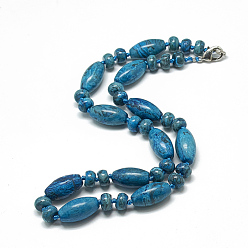 Natural Agate Natural Agate Beaded Necklaces, with Alloy Lobster Clasps, Dyed, 18.1 inch~18.5  inch(46~47cm), Oval: 20x10mm
