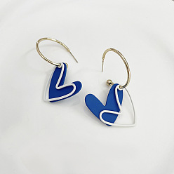 EZ-1446 blue Temperament light blue hollow rose silver needle earrings simple and sweet smiling face without pierced ear clips hit color love earrings female