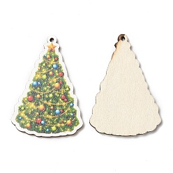 Green Single Face Christmas Printed Wood Big Pendants, Christmas Tree Charms, Green, 54.5x37.5x2.5mm, Hole: 2mm