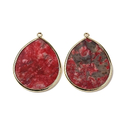 Red Jasper Natural Red Jasper Pendants, with Brass Findings, Teardrop, Golden, Dyed, 41~41.5x32x2mm, Hole: 1.5mm