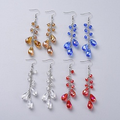 Mixed Color teardrop, Glass Dangle Earrings, with 316 Surgical Stainless Steel Earring Hooks, Iron and Brass Findings, Platinum, Mixed Color, 88mm, Pin: 0.6mm
