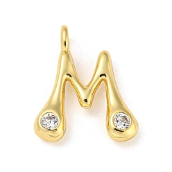 Letter M Rack Plating Brass Micro Pave Cubic Zirconia Pendants, Cadmium Free & Lead Free, Long-Lasting Plated, Real 18K Gold Plated, Letter M, 21x17.5x5mm, Hole: 2.8mm