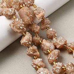 Перу Гальванические натуральный druzy шарики агата стренг, самородки, с бисером, Перу, 10~16x12.5~15x11.5~13 мм, отверстие : 0.8 мм, около 14 шт / нитка, 8.07~8.27'' (20.5~21 см)