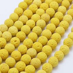 Yellow Natural Lava Rock Beads Strands, Dyed, Round, Yellow, 6mm, Hole: 1mm, about 62pcs/strand, 14.7 inch(37cm)