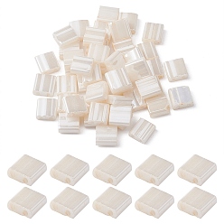 Floral White 2-Hole Opaque Glass Seed Beads, Lustered, Rectangle, Floral White, 5x4.5~5.5x2~2.5mm, Hole: 0.5~0.8mm