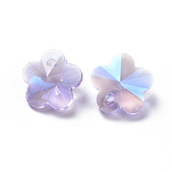 Фиолетовый Стеклянные украшения из горного хрусталя, граненые, цветка сливы, фиолетовые, 9.5x10x5 мм, отверстие : 1.2 мм