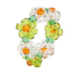 5471702 Simple Crystal Beaded Elastic Ring - Candy Color Beaded Flower Ring.