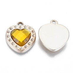 Золотистый Уф покрытие акриловые подвески настройки горный хрусталь, с акриловыми стразами, граненое сердце, золотой свет, золотые, футов для 2 мм горного хрусталя, 25x21.5x5.5 мм, отверстие : 2.5 мм