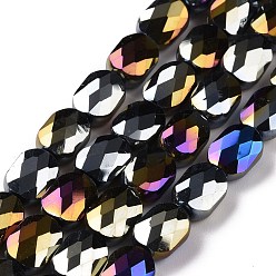 Black Faceted Electroplated Opaque Glass Beads Strands, AB Color Plated, Oval, Black, 10.5x8x5mm, Hole: 1.5mm, about 58~60pcs/strand, 25.59 inch(65cm)