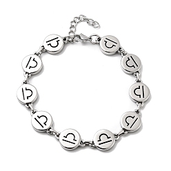 Весы 12 созвездия 304 браслеты-цепочки из нержавеющей стали для женщин, плоско-круглые, цвет нержавеющей стали, Весы, 8-3/8 дюйм (21.4 см)