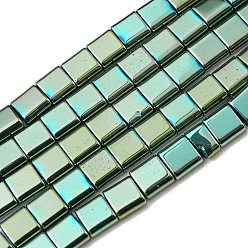 Medium Aquamarine Electroplated Non-magnetic Synthetic Hematite Beads Strands, Square, 2-Hole, Medium Aquamarine, 6x6x3mm, Hole: 1.2mm, about 69pcs/strand, 15.55 inch(39.5cm)