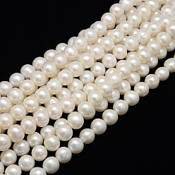 Creamy White Natural Cultured Freshwater Pearl Beads Strands, Potato, Creamy White, 5~6mm, Hole: 0.8mm, about 63~64pcs/strand, 13.39 inch(34cm)