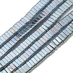 Sky Blue Electroplated Non-magnetic Synthetic Hematite Beads Strands, Rectangle, 2-Hole, Sky Blue, 6x2x3mm, Hole: 1.2mm, about 198pcs/strand, 16.02 inch(40.7cm)