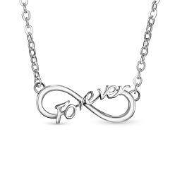 Silver SHEGRACE Endless Love 925 Sterling Silver Pendant Necklace, Infinity Pendant with Word Forever, Silver, 15.7 inch(40cm)
