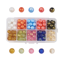 Mixed Color 10 Colors Spray Painted Glass Beads, Dyed, Round, Mixed Color, 10mm, Hole: 1.3~1.6mm, about 15~18pcs/compartment, 150~180pcs/box