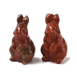 Красный Камень Украшение дисплея скульптуры из натуральной красной яшмы, для домашнего офисного стола, кролик, 38~39.5x24~25.5x21~22 мм