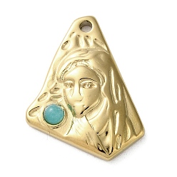 Amazonite PVD Vacuum Plating 316 Stainless Steel Pendants, with Natural Amazonite, Triangle, Real 18K Gold Plated, 24x18.5x3.5mm, Hole: 1.8mm