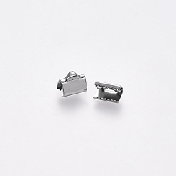 Stainless Steel Color 304 Stainless Steel Ribbon Crimp Ends, Stainless Steel Color, 7x8mm, Hole: 1.5x2mm