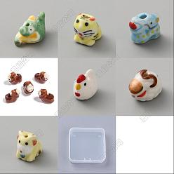 Mixed Shapes 14шт 7 стили фарфоровые бусины ручной работы, животное, пастельный фарфор, разнообразные, 13.5~26x9.5~19x12~20 мм, отверстие : 1.6~2.5 мм, 2 шт / стиль