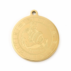 Водолей 304 подвески из нержавеющей стали, плоско-круглые, Водолей, 28x24.5x1.6 мм, отверстие : 2 мм