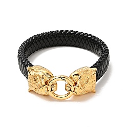 Golden PU Imitation Leather Braided Cord Bracelet, 304 Stainless Steel Tiger Clasp Gothic Bracelet for Men Women, Golden, 8-3/4 inch(22.1cm)