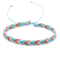 Cyan Wax Ropes Braided Woven Cord Bracelet, Ethnic Tribal Adjustable Bracelet for Women, Cyan, Inner Diameter: 2-1/8~2-1/2 inch(5.5~6.5cm)