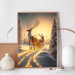 Colorful Christmas Reindeer DIY Diamond Painting Kit, Including Resin Rhinestones Bag, Diamond Sticky Pen, Tray Plate and Glue Clay, Colorful, 400x300mm