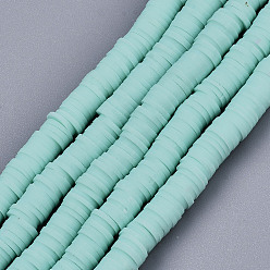 Aquamarine Handmade Polymer Clay Beads Strands, for DIY Jewelry Crafts Supplies, Heishi Beads, Disc/Flat Round, Aquamarine, 6x0.5~1mm, Hole: 1.8mm, about 290~320pcs/strand, 15.75 inch~16.14 inch(40~41cm)