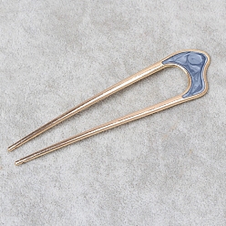 Steel Blue Alloy Enamel Hair Forks, U-shape, Hair Accessories for Women Girl, Steel Blue, 108x25mm
