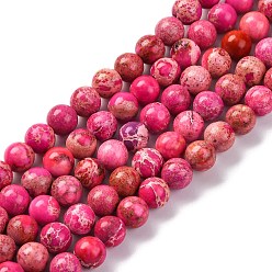 Темно-Розовый Нити бусин из окрашенного натурального регалита/императорской яшмы/морского осадка яшмы, круглые, темно-розовыми, 6 мм, отверстие : 1.2 мм, около 32 шт / нитка, 7.68'' (19.5 см)