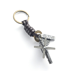 Helicopter Punk Style Woven Cow Leather Alloy Pendant Keychain, for Car Key Pendant, Antique Silver, Helicopter Pattern, 1cm