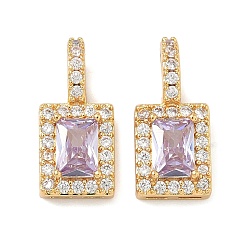 Фиолетовый Латунные микро проложить кубического циркония подвески, прямоугольник амулеты, реальный 18 k позолоченный, фиолетовые, 19.5x9x5 мм, отверстие : 5x3.5 мм