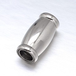 Stainless Steel Color 304 Stainless Steel Magnetic Clasps with Glue-in Ends, Oval, Stainless Steel Color, 16x8mm, Hole: 4mm