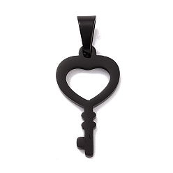 Electrophoresis Black Ion Plating(IP) 304 Stainless Steel Pendants, Heart Key, Electrophoresis Black, 30x16x2mm, Hole: 9x5mm
