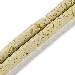 Бежевый Нити синтетических бусин, окрашенных в лавовый камень, колонка, бежевые, 13~14x4 мм, отверстие : 1 мм, около 28 шт / нитка, 15.08'' (38.3 см)