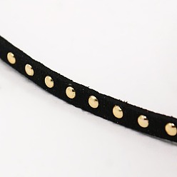 Black Golden Aluminum Studded Faux Suede Cord, Faux Suede Lace, Black, 5x2mm, about 20yards/roll