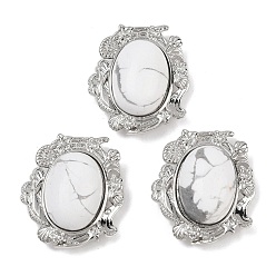 Говлит Овальные многожильные звенья из натурального говлита, в форме ракушки с латунными звеньями в форме морской звезды, платина, стойки покрытие, 26.5x23.5x11 мм, отверстие : 2 мм