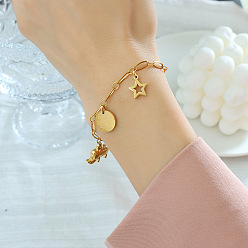 E196 - Golden Bracelet 15+5cm Elephant Star Round Tassel Accessories Set - Fade-resistant, Stainless Steel.