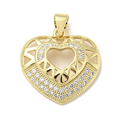Real 18K Gold Plated Rack Plating Brass Micro Pave Cubic Zirconia Pendants, Long-Lasting Plated, Lead Free & Cadmium Free, Heart Charms, Real 18K Gold Plated, 19x20x4mm, Hole: 5x3mm