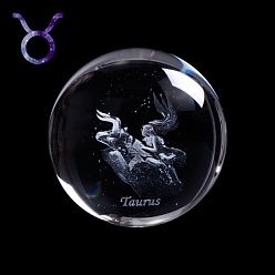 Taurus Inner Carving Constellation Glass Crystal Ball Diaplay Decoration, Paperweight, Fengshui Home Decor, Taurus, 80mm