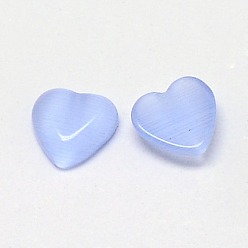 Cornflower Blue Cat Eye Cabochons, Heart, Cornflower Blue, 10x10x2.5mm