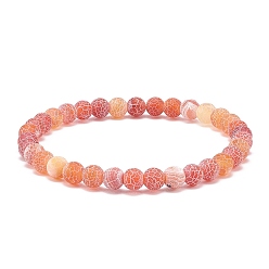 Coral Natural Weathered Agate(Dyed) Round Beaded Stretch Bracelet, Gemstone Jewelry for Women, Coral, Inner Diameter: 2-1/4 inch(5.7cm), Beads: 6mm